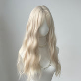 Long Platinum Beach Wave Wig with Fringe